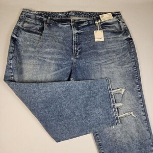 A.N.A Curvy High Rise Distressed Straight Jeans Womens 30W Stretch Denim Blue